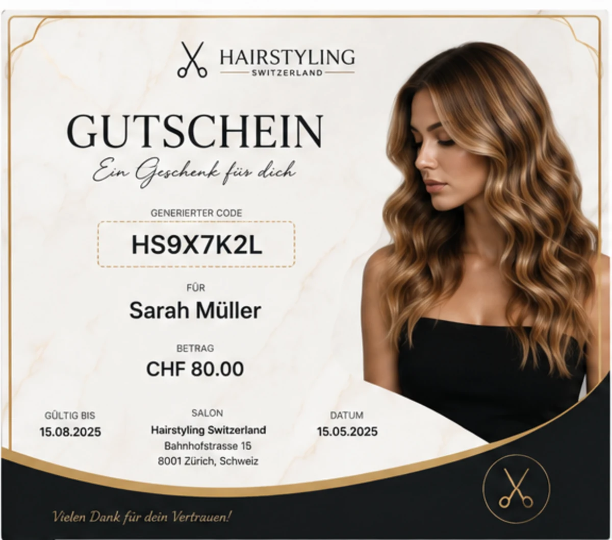 Beispiel eines Hairstyling Gutscheins